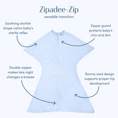 SleepingBaby Zipadee-Zip starfish design close-up highlighting womb-like snuggle for secure comfort.