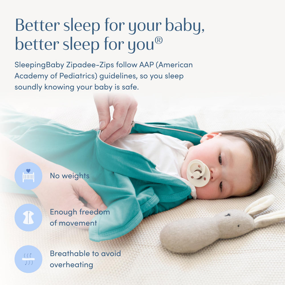 SleepingBaby Zipadee-Zip teal fabric close-up shows soft, breathable material