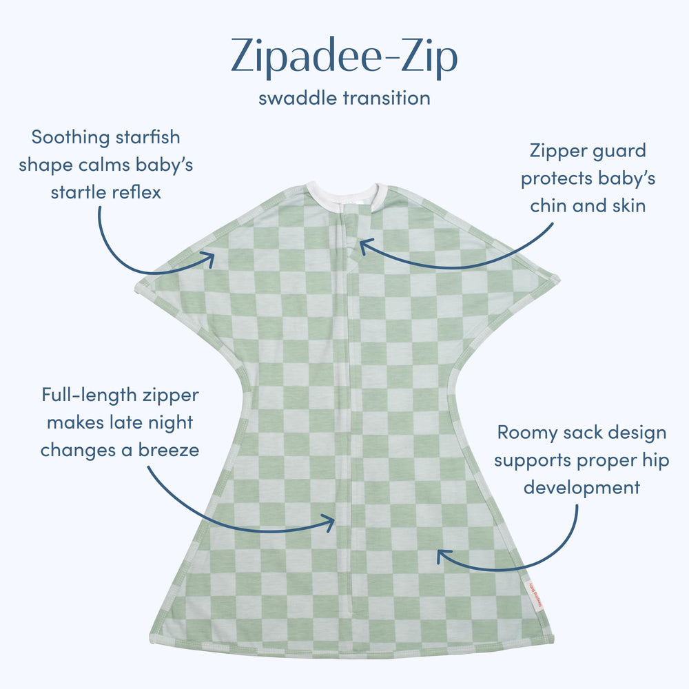 SleepingBaby Zipadee-Zip arms-up transition supports smoother sleep progression.
