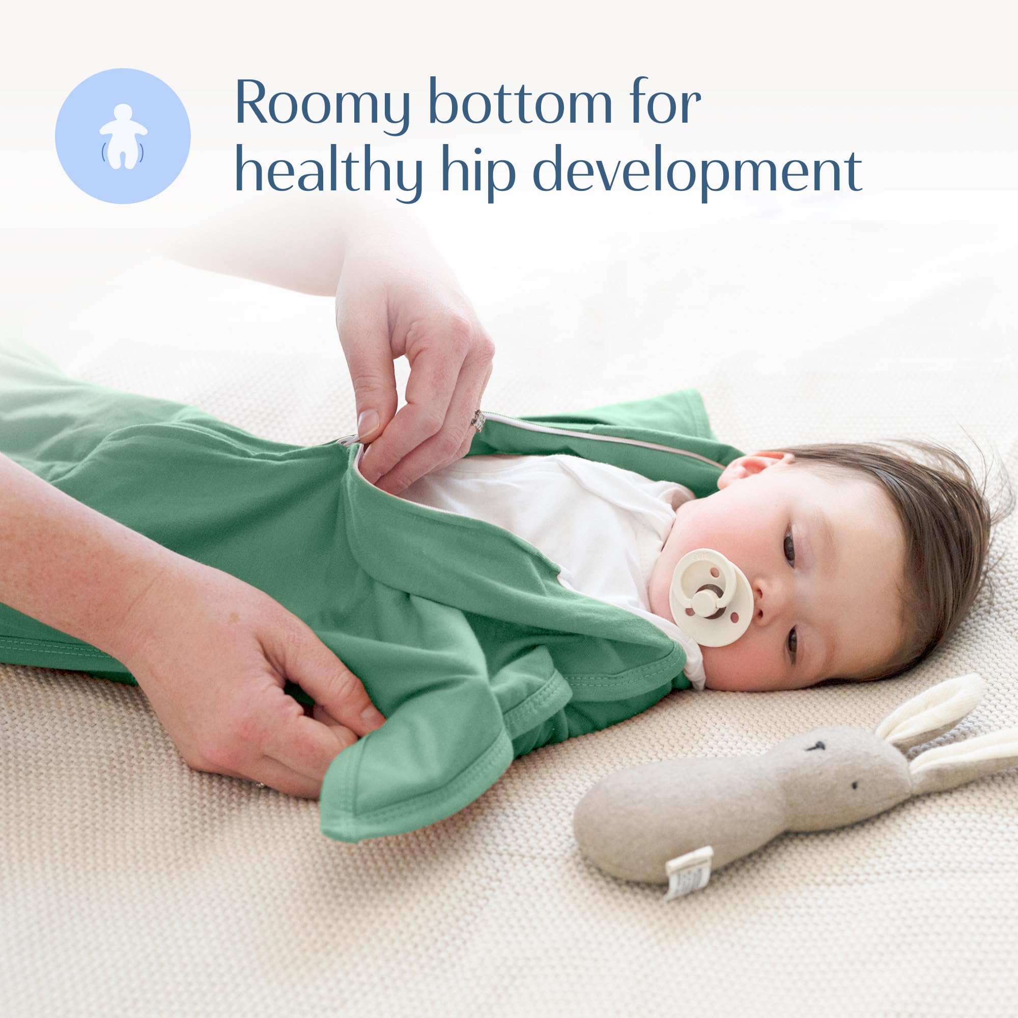 SleepingBaby Zipadee-Zip Basil front zipper for easy diaper changes