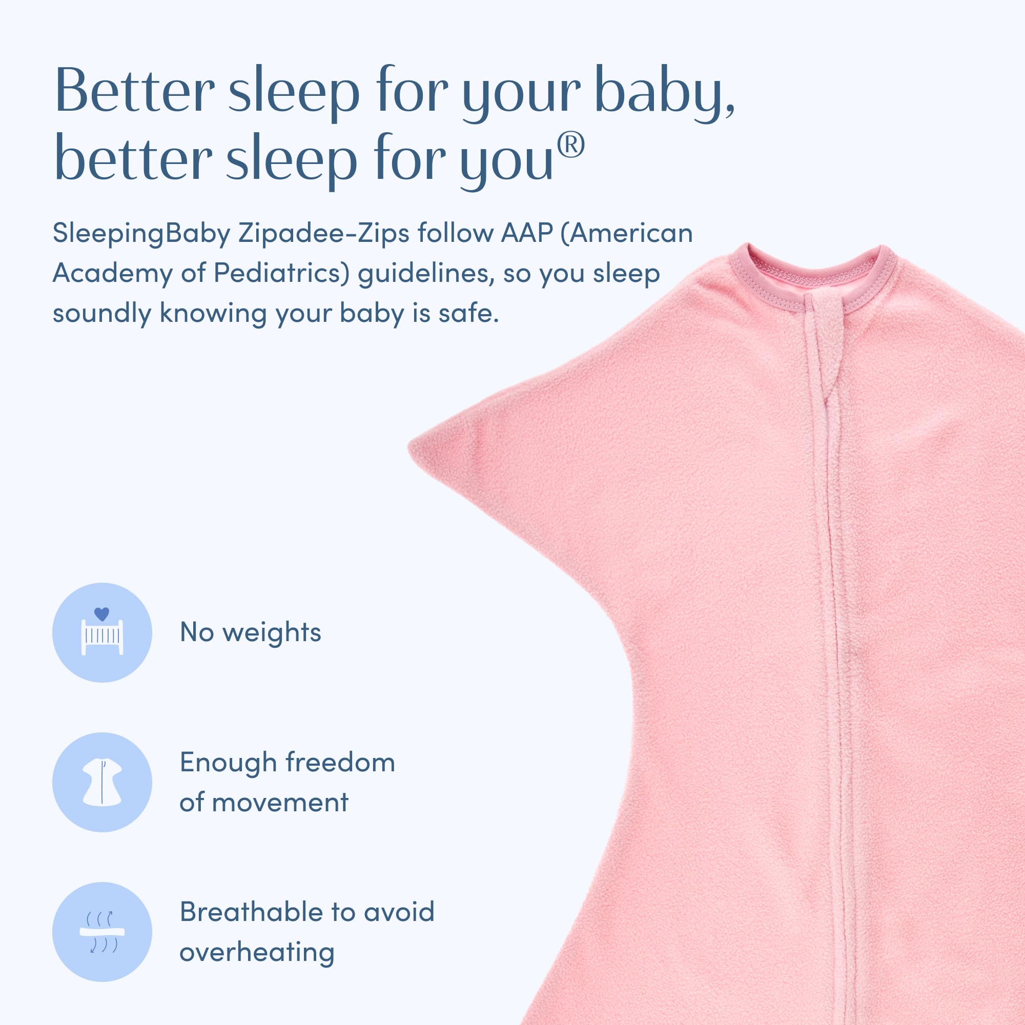 SleepingBaby Zipadee-Zip rose pink fleece keeps baby warm without overheating