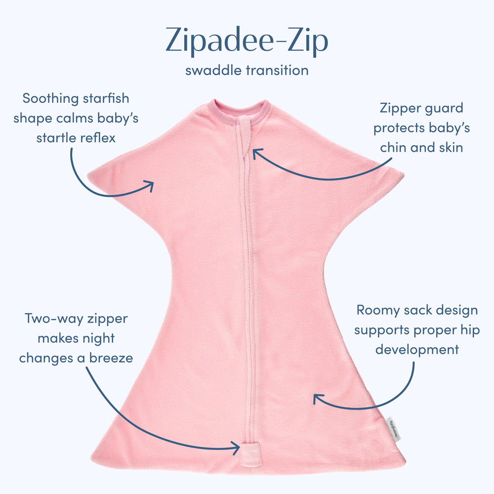 SleepingBaby Zipadee-Zip wearable blanket in rose pink keeps baby cozy