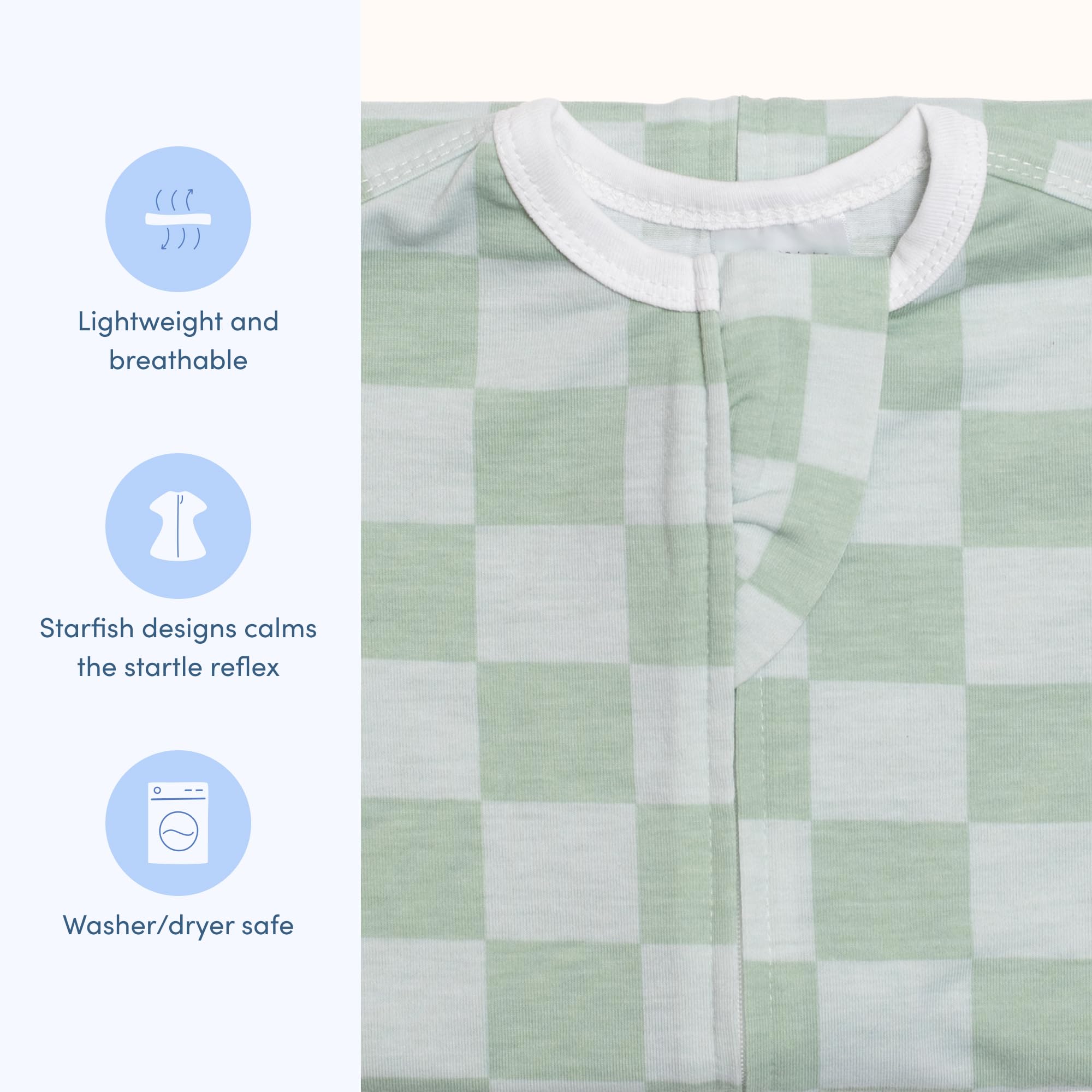 SleepingBaby Zipadee-Zip worn on baby demonstrates easy diaper changes