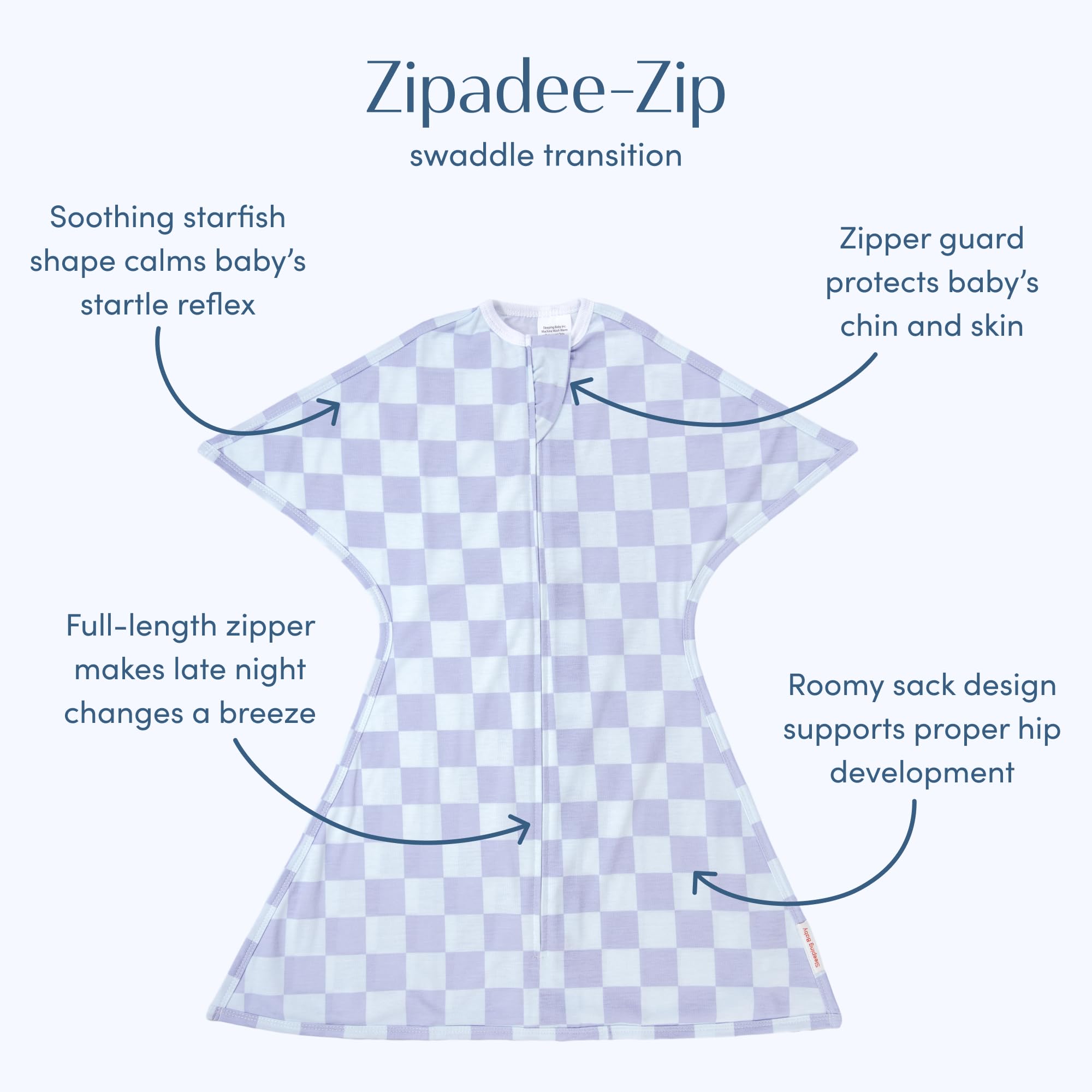SleepingBaby Zipadee-Zip zipper close-up enables quick diaper changes