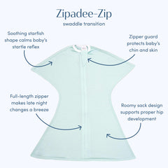 SleepingBaby Zipadee-Zip zipper enables quick, easy diaper changes at night.
