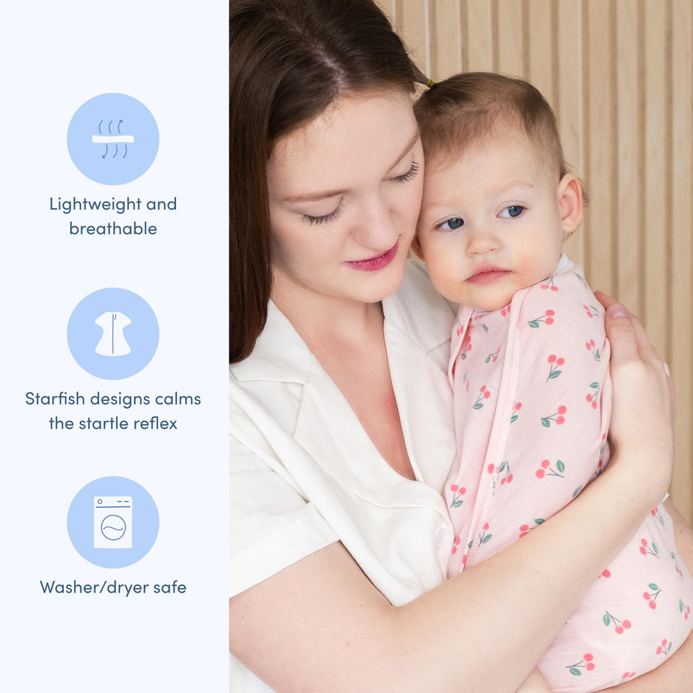 SleepingBaby zippered swaddle enables quick diaper changes