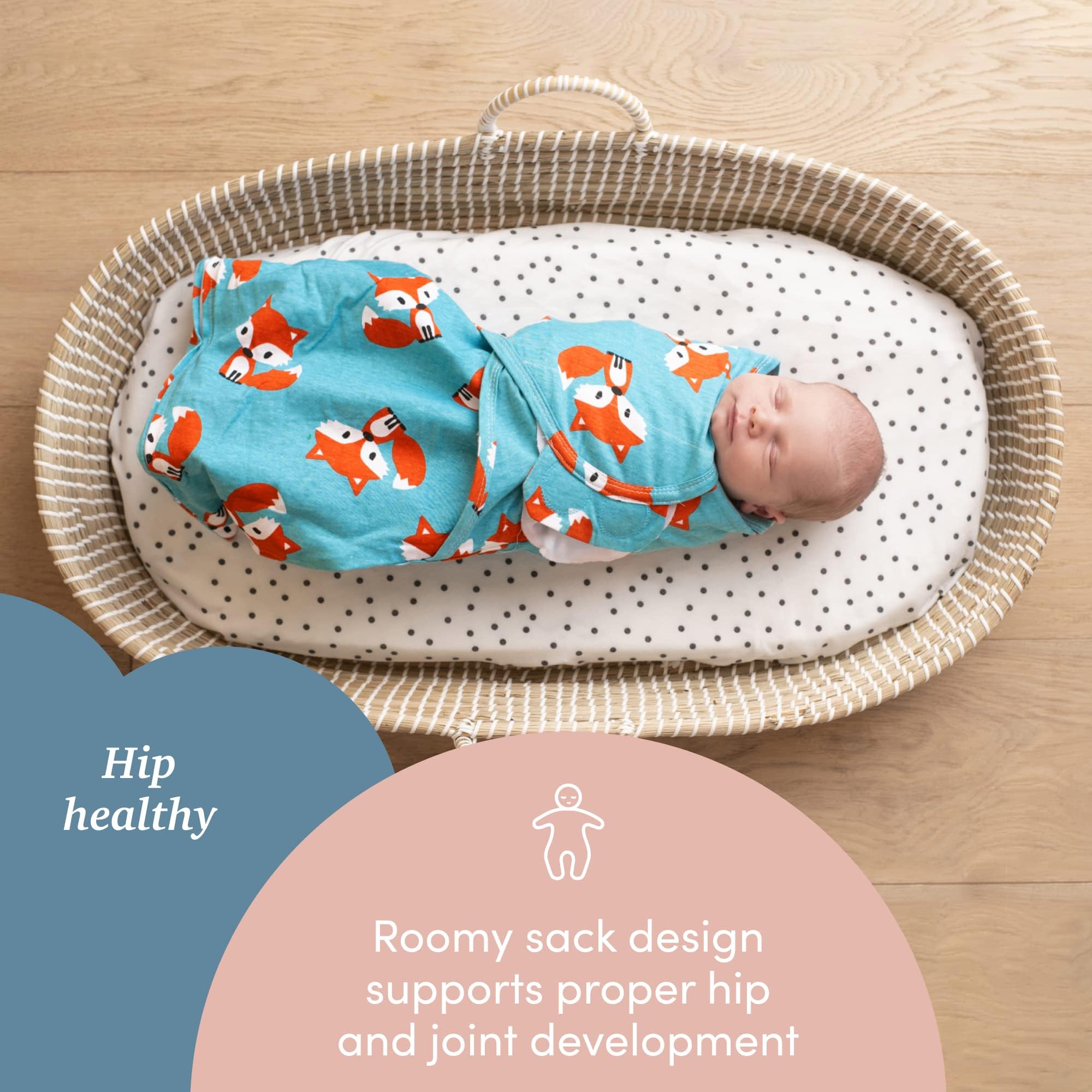 SleepingBaby Zippy Swaddle friendly fox design closeup with soft fabric.