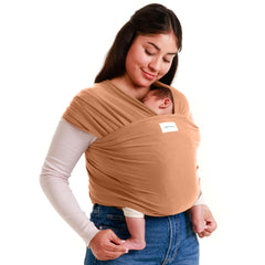 Sleepy Wrap Cinnamon baby wrap-drape shows cozy closeness for soothing sleep.