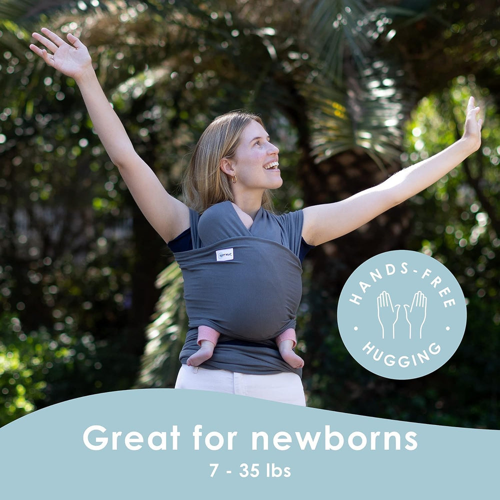 Sleepy Wrap newborn-to-toddler weight range dark gray grows with baby.