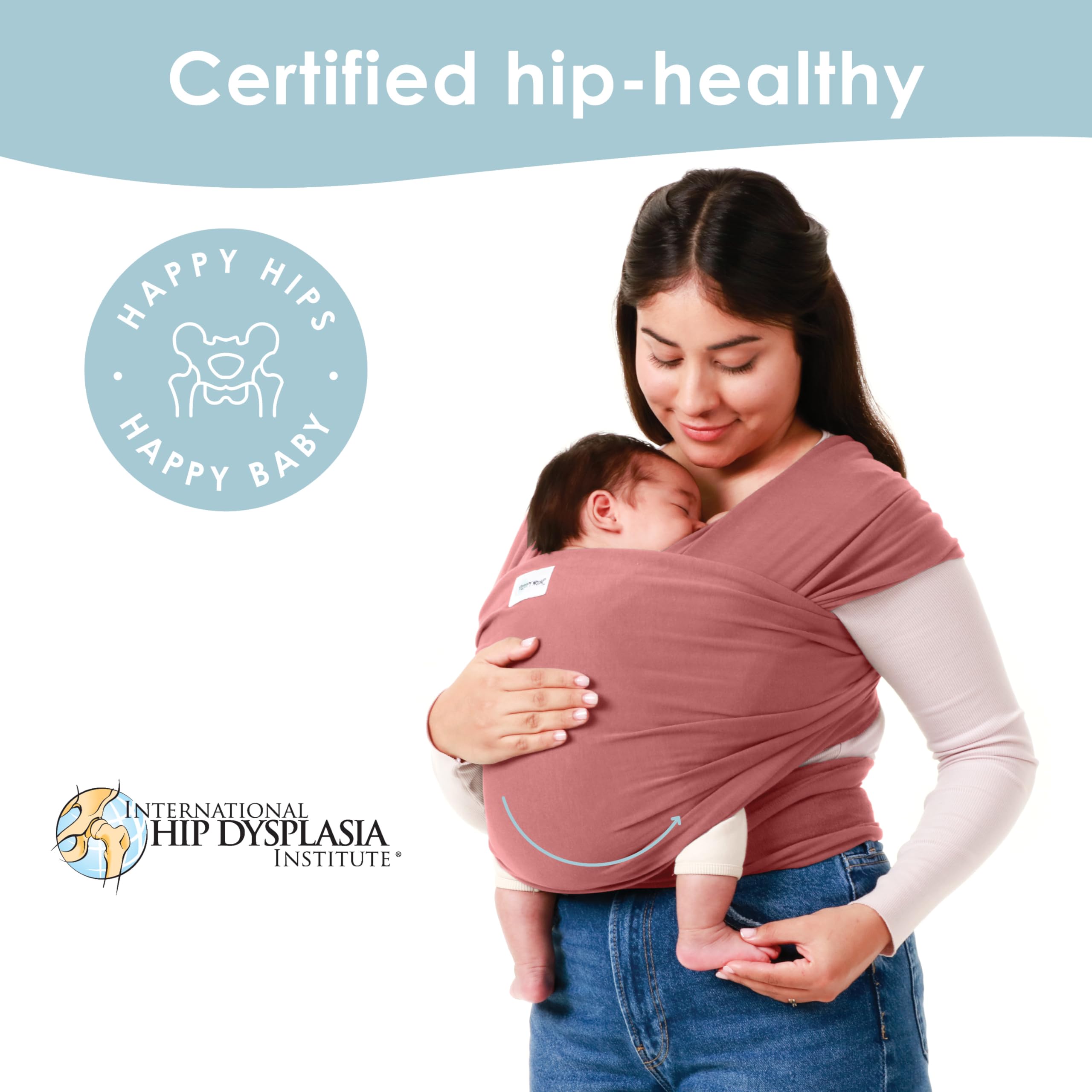 Sleepy Wrap pink toddler-use demonstrates long lasting support up to 35 lb.