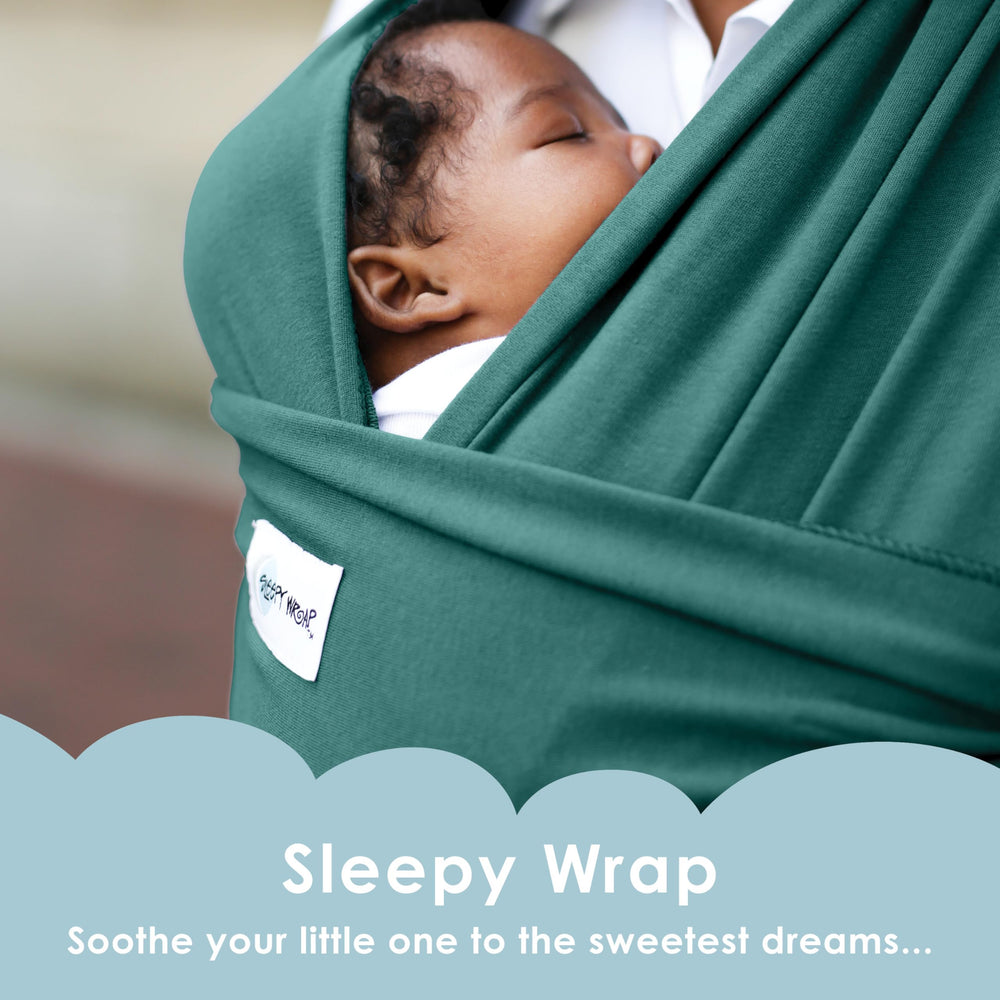 Sleepy Wrap stretchy ergonomic fit highlights adjustable support for parents.