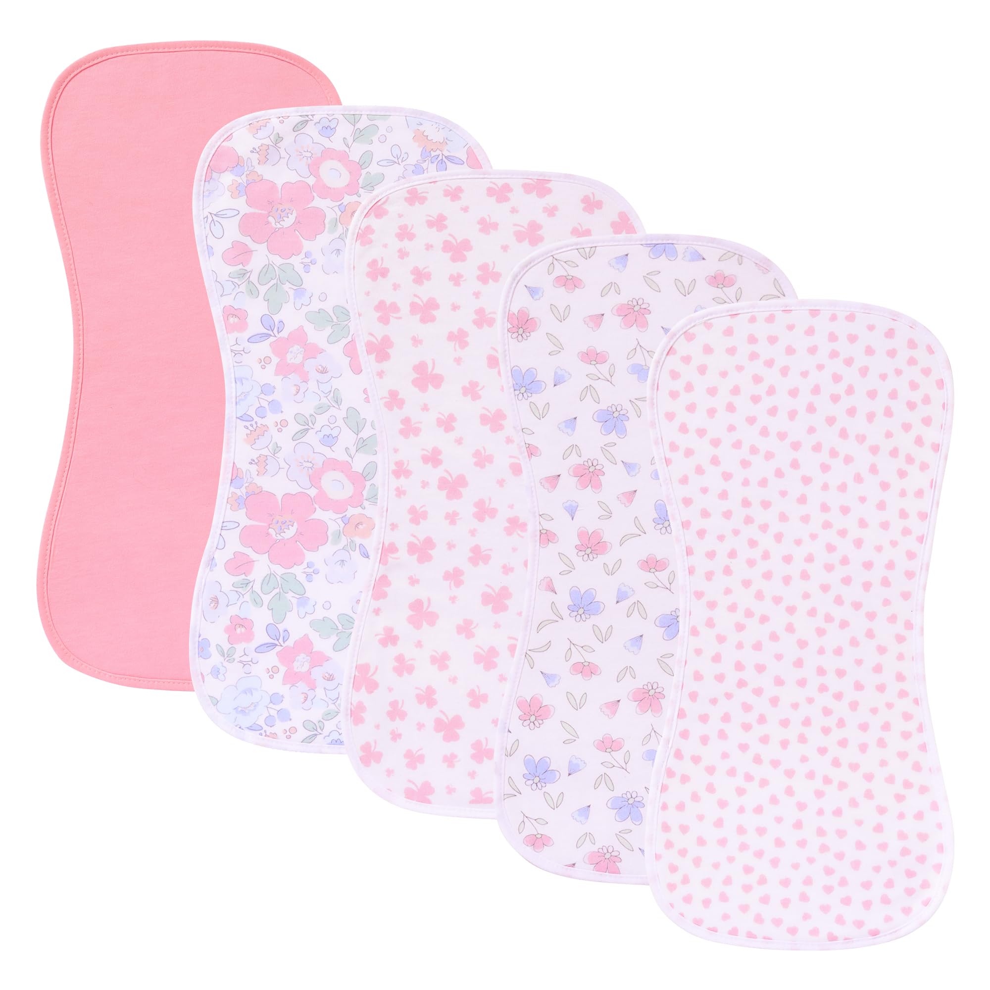 sleepyturtle 5pack waterproof burp cloths pack-shot shows variety and practical coverage for messes