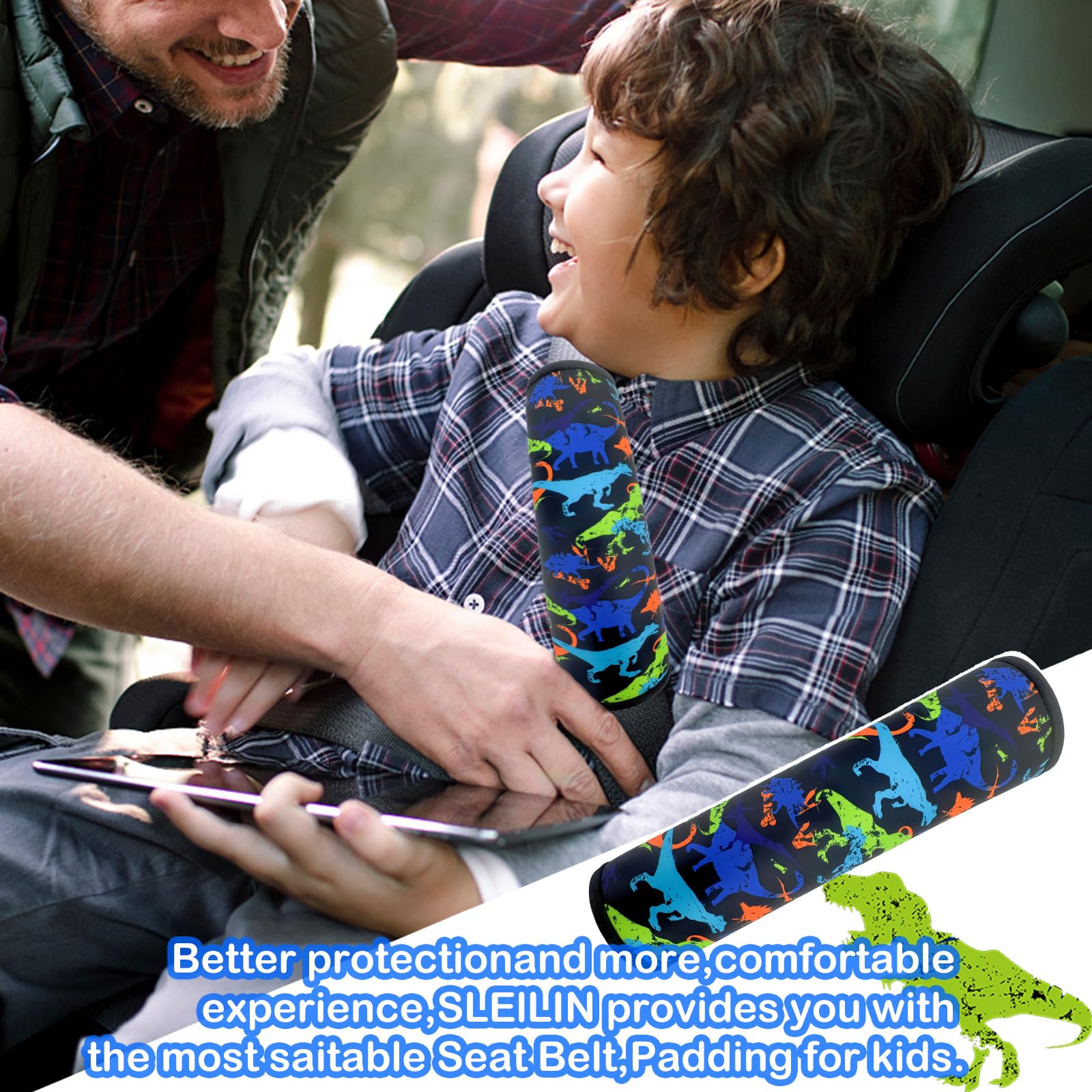 SLEILIN seat belt cover dinosaur black compact design travels easily