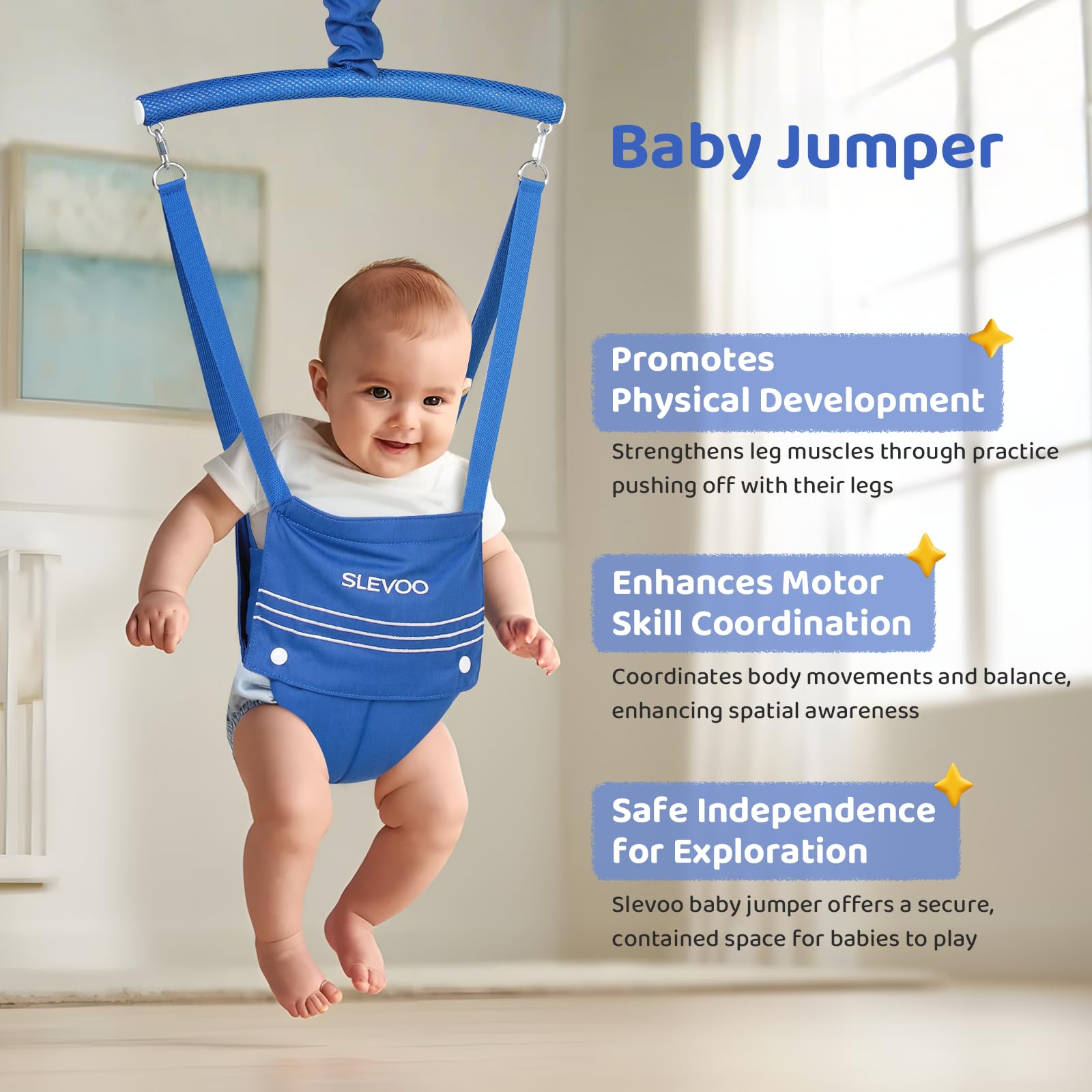 Slevoo Baby Jumper in blue color for cheerful play.