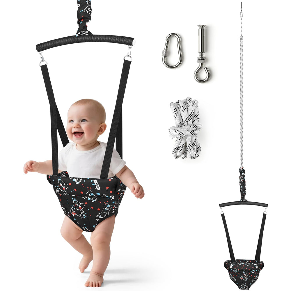 Slevoo baby jumper ceiling hook setup in a compact room