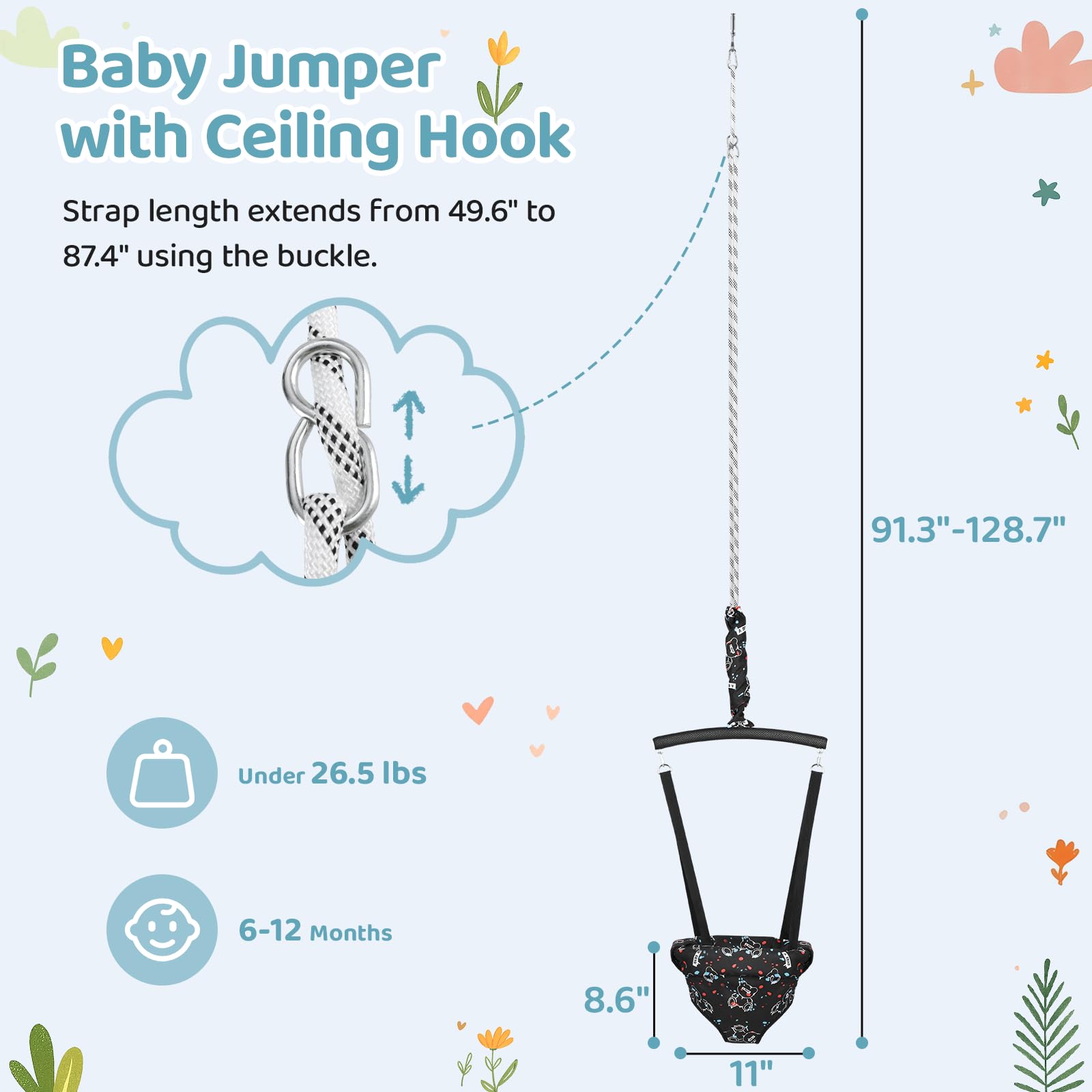 Slevoo baby jumper complete kit with hook bolt and rope