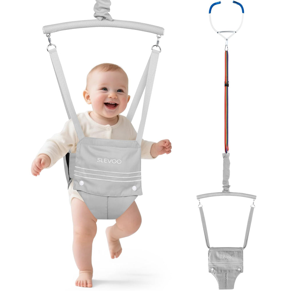 Slevoo baby jumper doorway clamp close-up showing sturdy attachment for safe bouncing