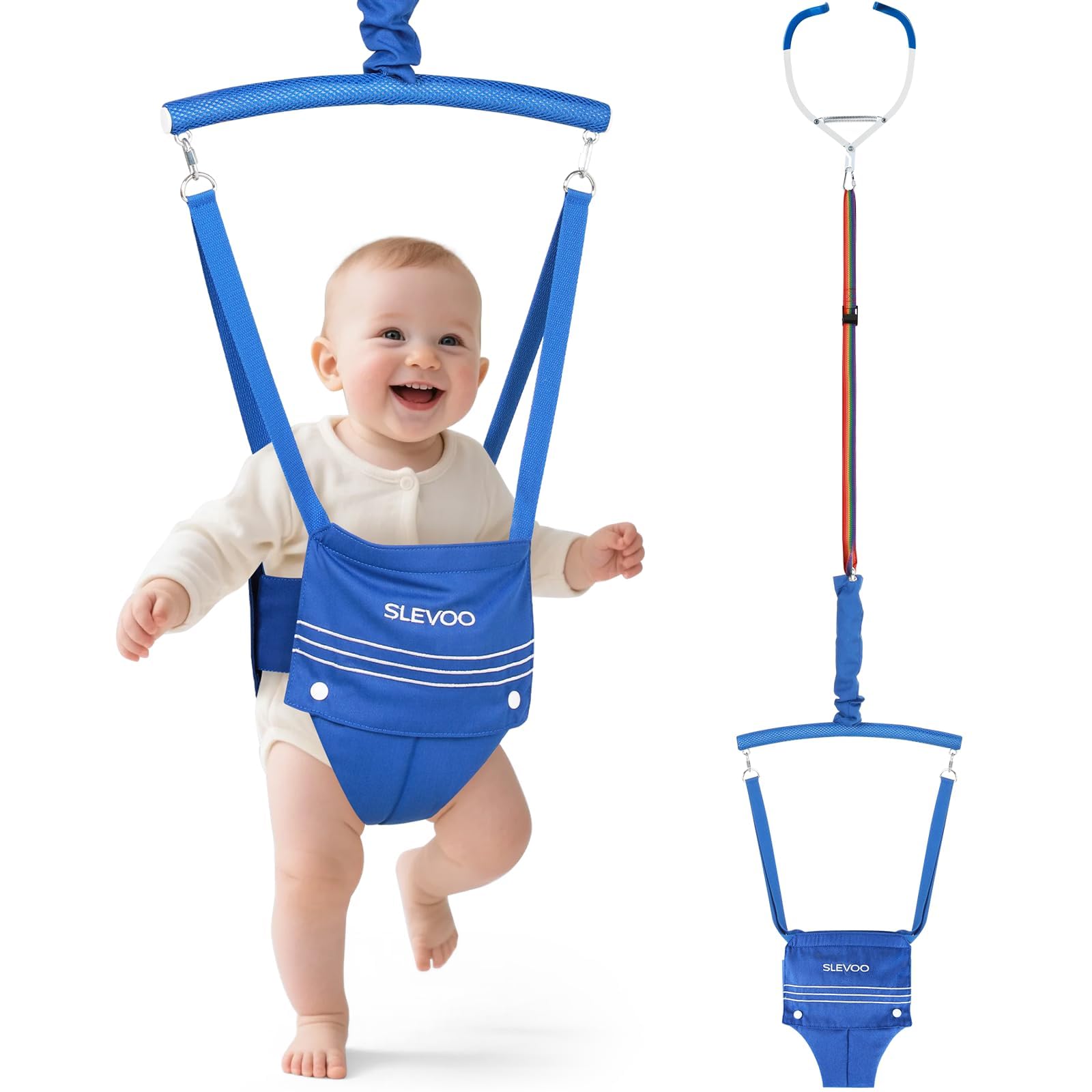 Slevoo Baby Jumper doorway setup showing secure clamp for safe, easy installation