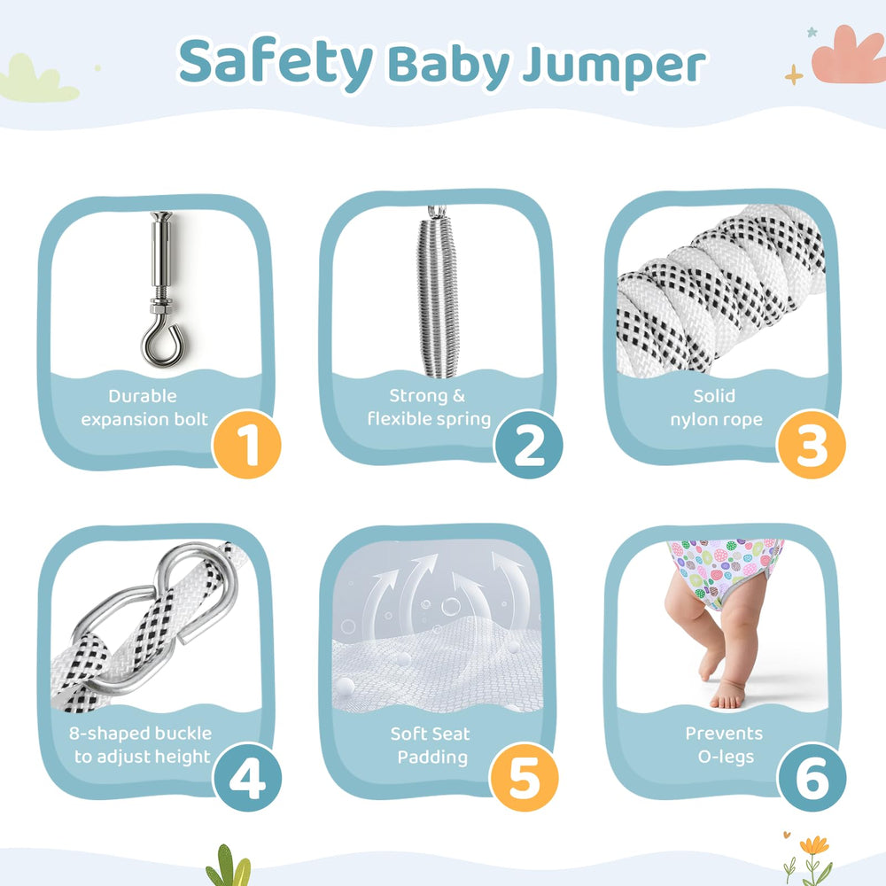 Slevoo Baby Jumper included kit features hook bolt rope and safety extensions
