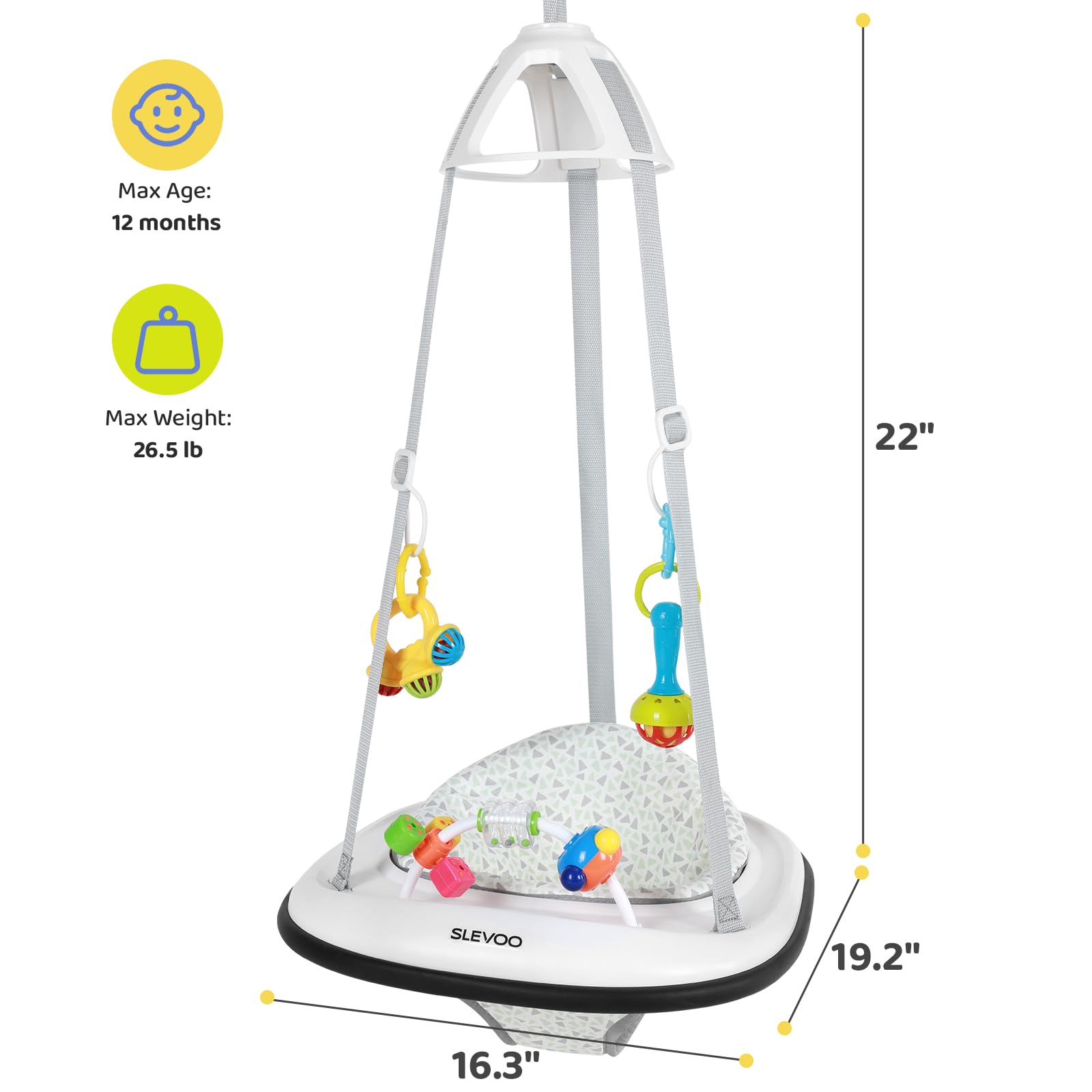 Slevoo Baby Jumper no-marks bumper protects your doorframe during play.
