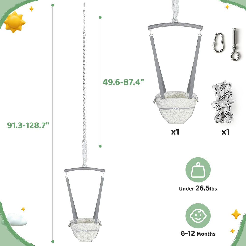 Slevoo Baby Jumper ready-kit highlights quick setup with hook, bolt, and rope.