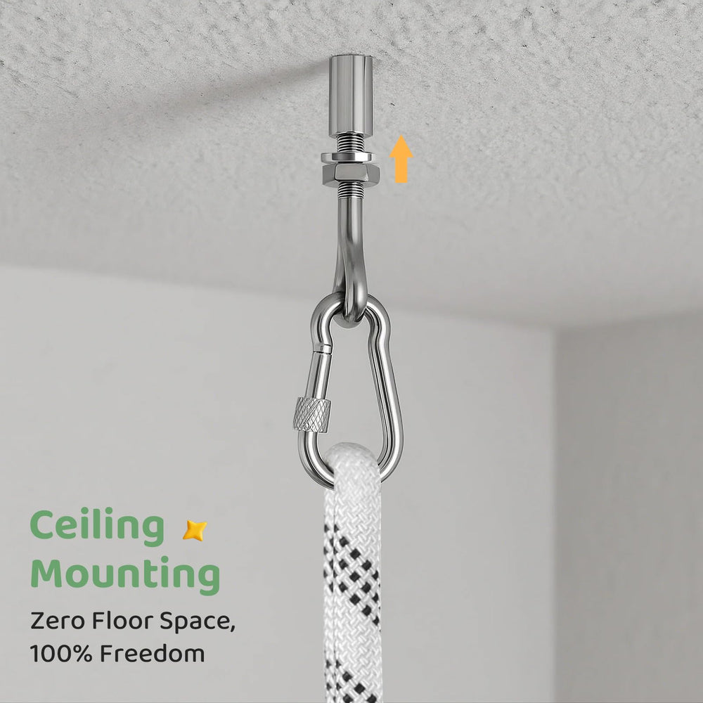 Slevoo mounted setup shows room clearance and safe play in a small room.