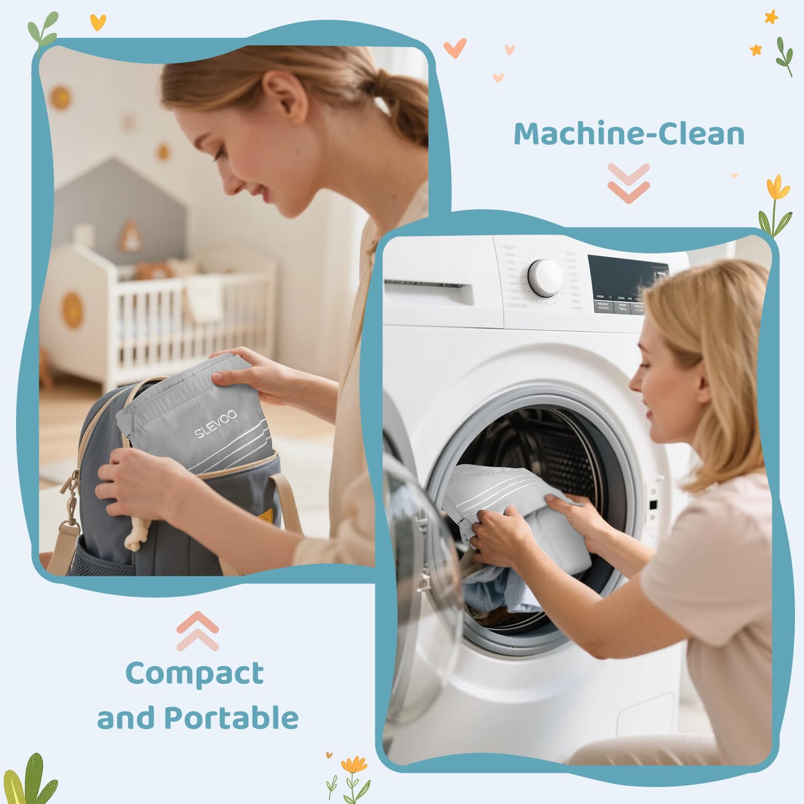 Slevoo baby jumper space-saving design shown in a compact doorway setup