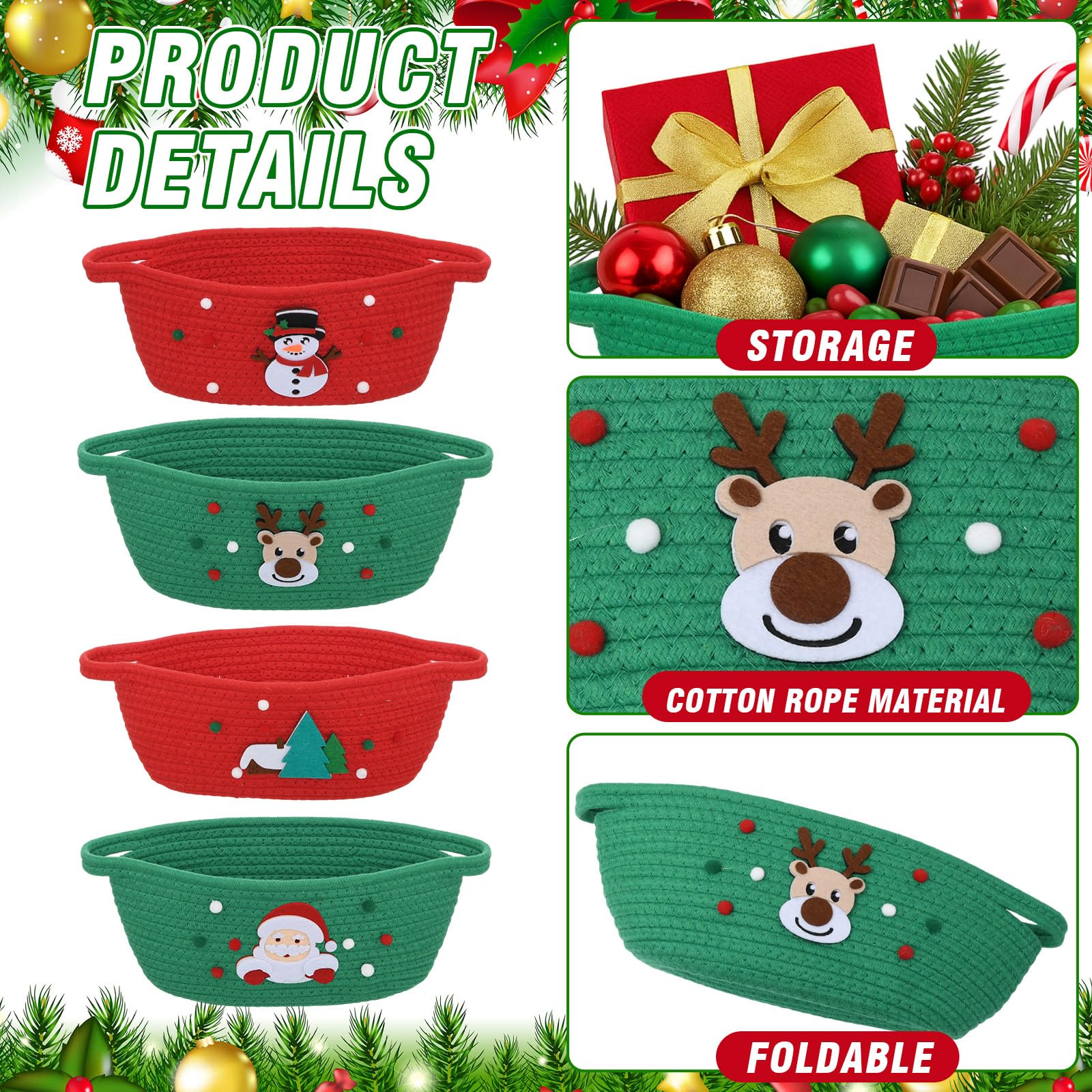 Sliner baskets filled with toys and treats for holiday décor and storage