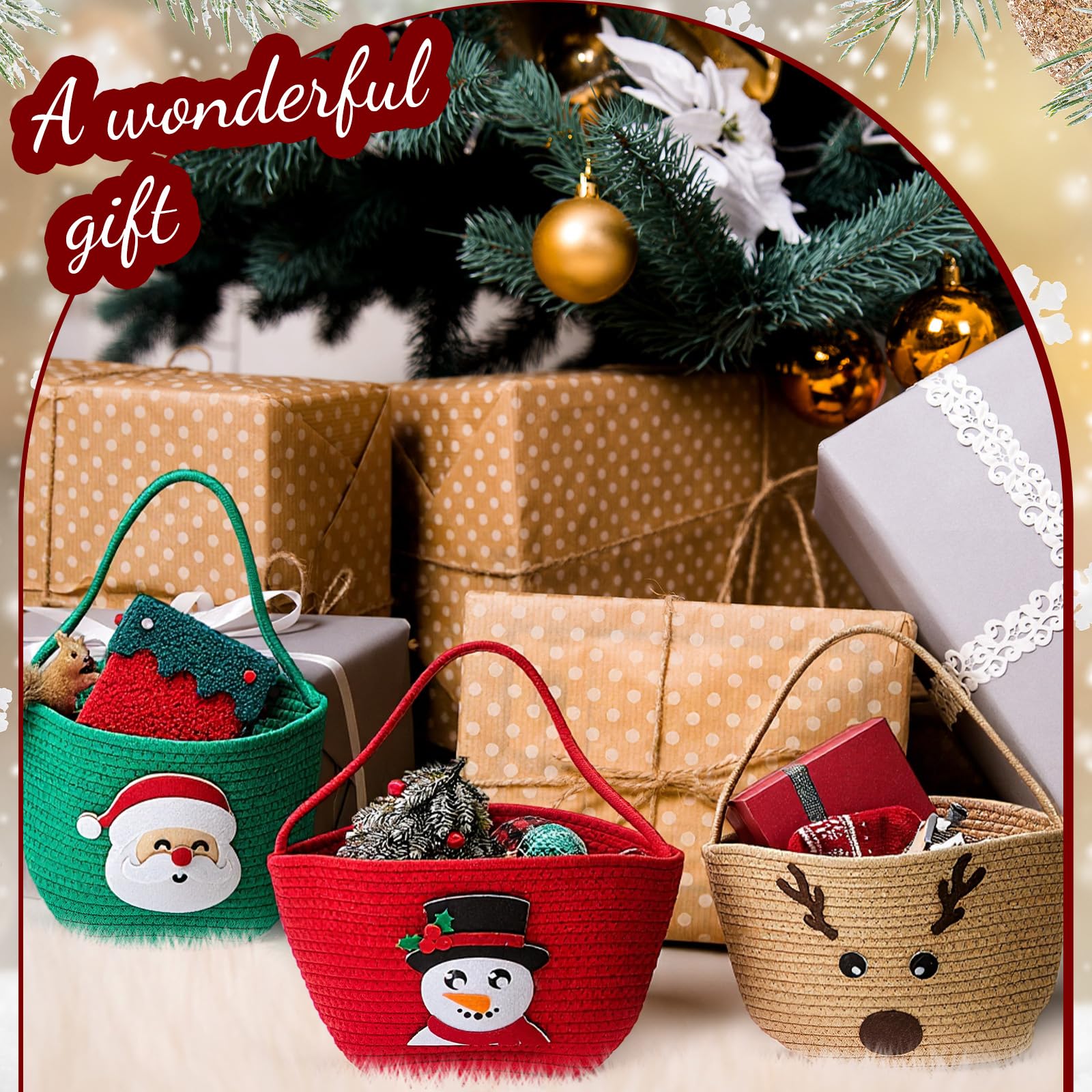 Sliner Christmas woven basket foldable design, saves space when not in use.