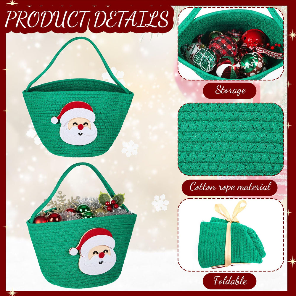 Sliner Christmas woven basket Santa pattern, great for gifts and holiday decor.