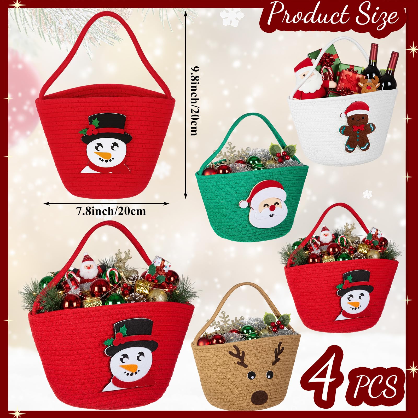 Sliner Christmas woven basket snowman pattern, perfect for treats and decorations.