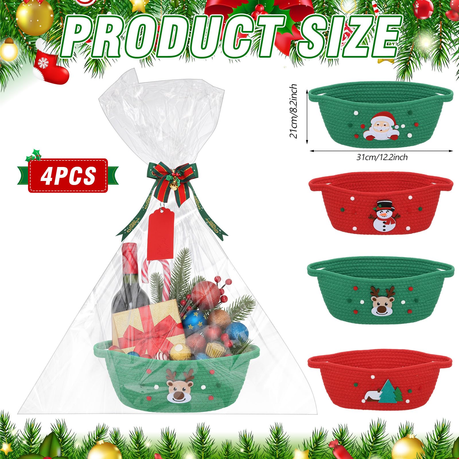 Sliner Christmas woven baskets close-up shows sturdy cotton rope and durable construction