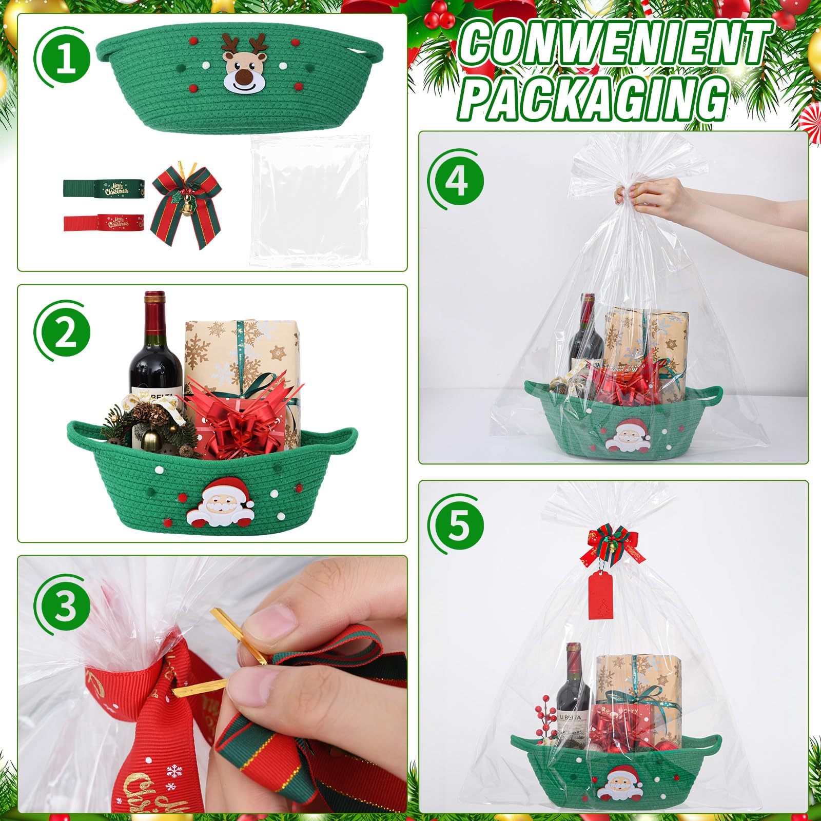 Sliner red and green ribbon bows with string for festive wrapping