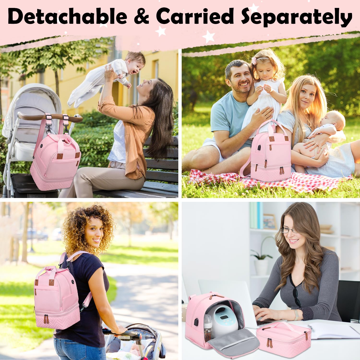 Removable shoulder strap on SLINRKE pump bag for versatile carry