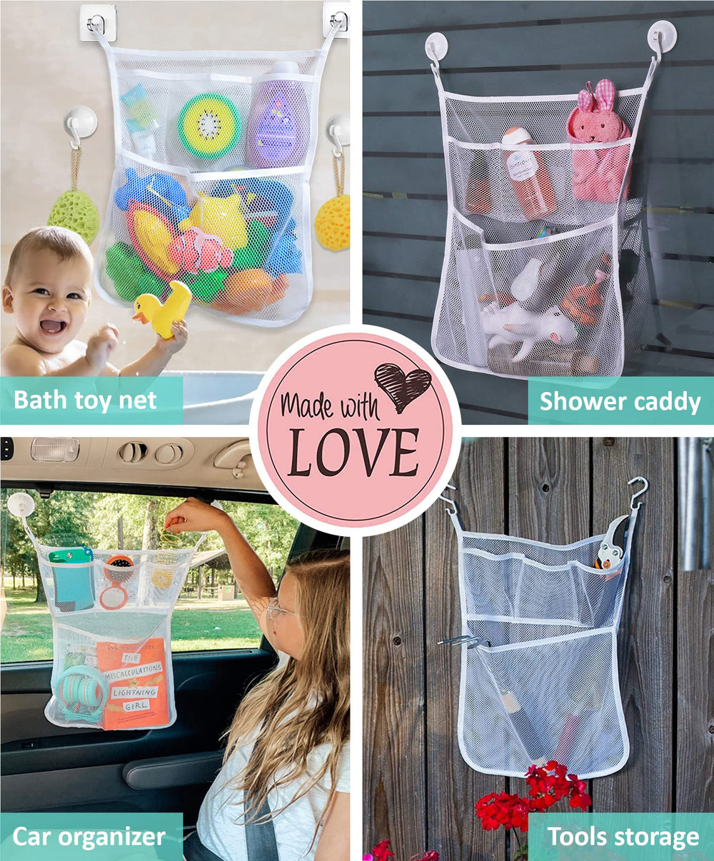 Slonser bath toy caddy with wall hooks keeps bath essentials within reach