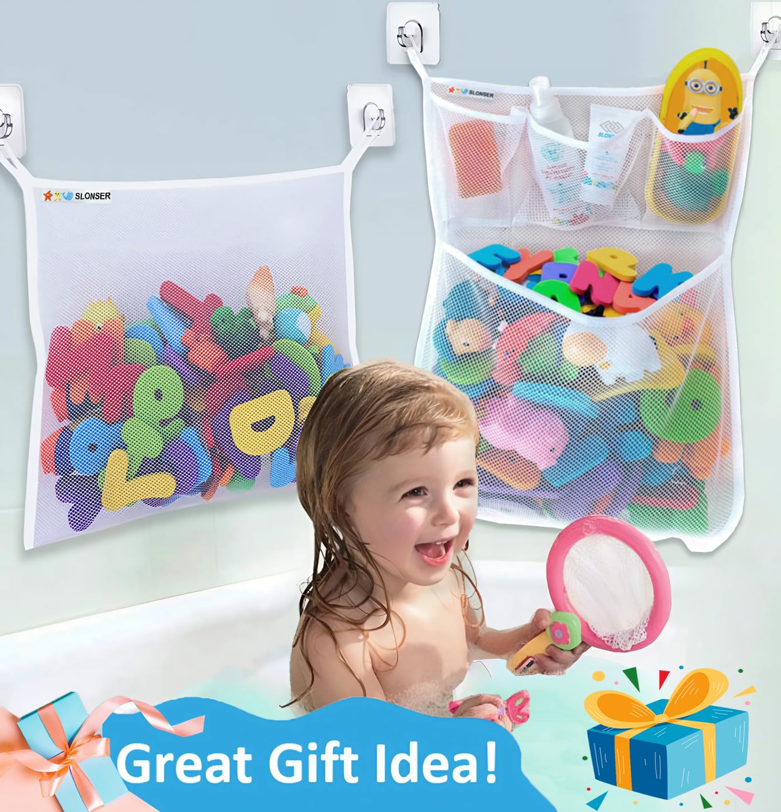 Slonser breathable mesh bag dries toys quickly after bath.