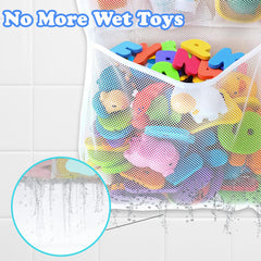 Slonser mesh tub toy storage basket drying after bath time in a bright bathroom