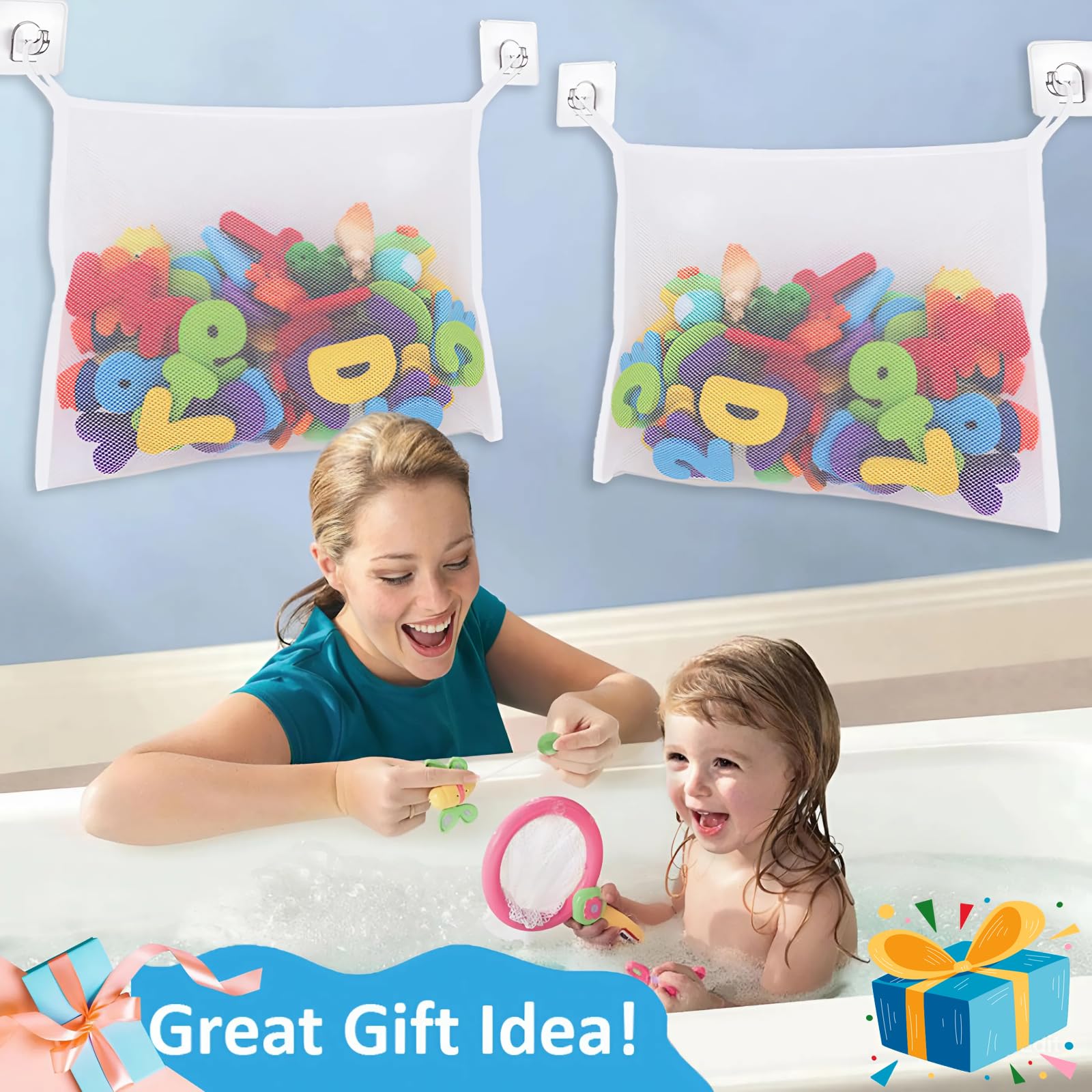 Slonser suction cups secure attachment to smooth bathroom surfaces.