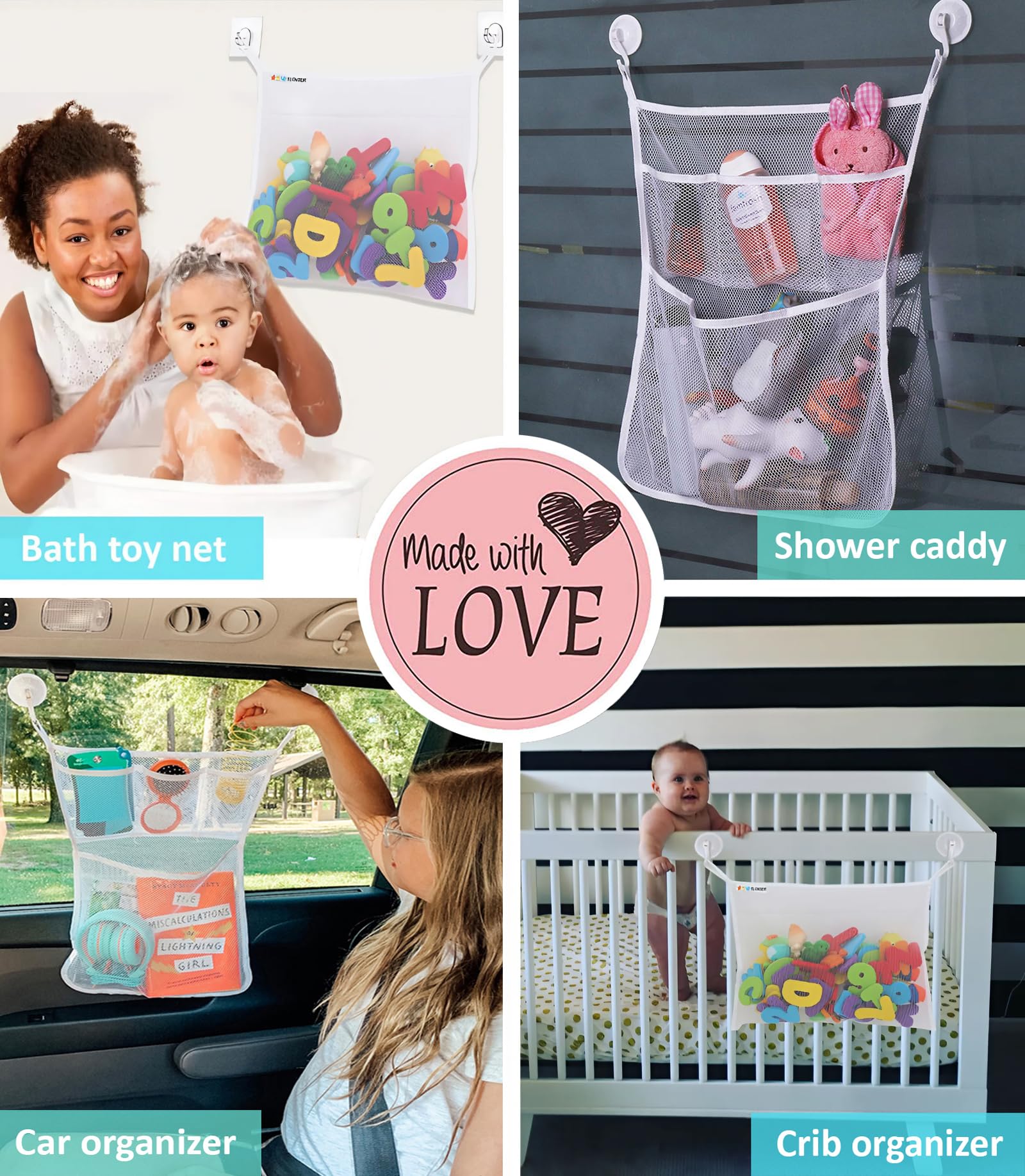 Slonser toddler bath hammock storage keeps toys neatly organized.
