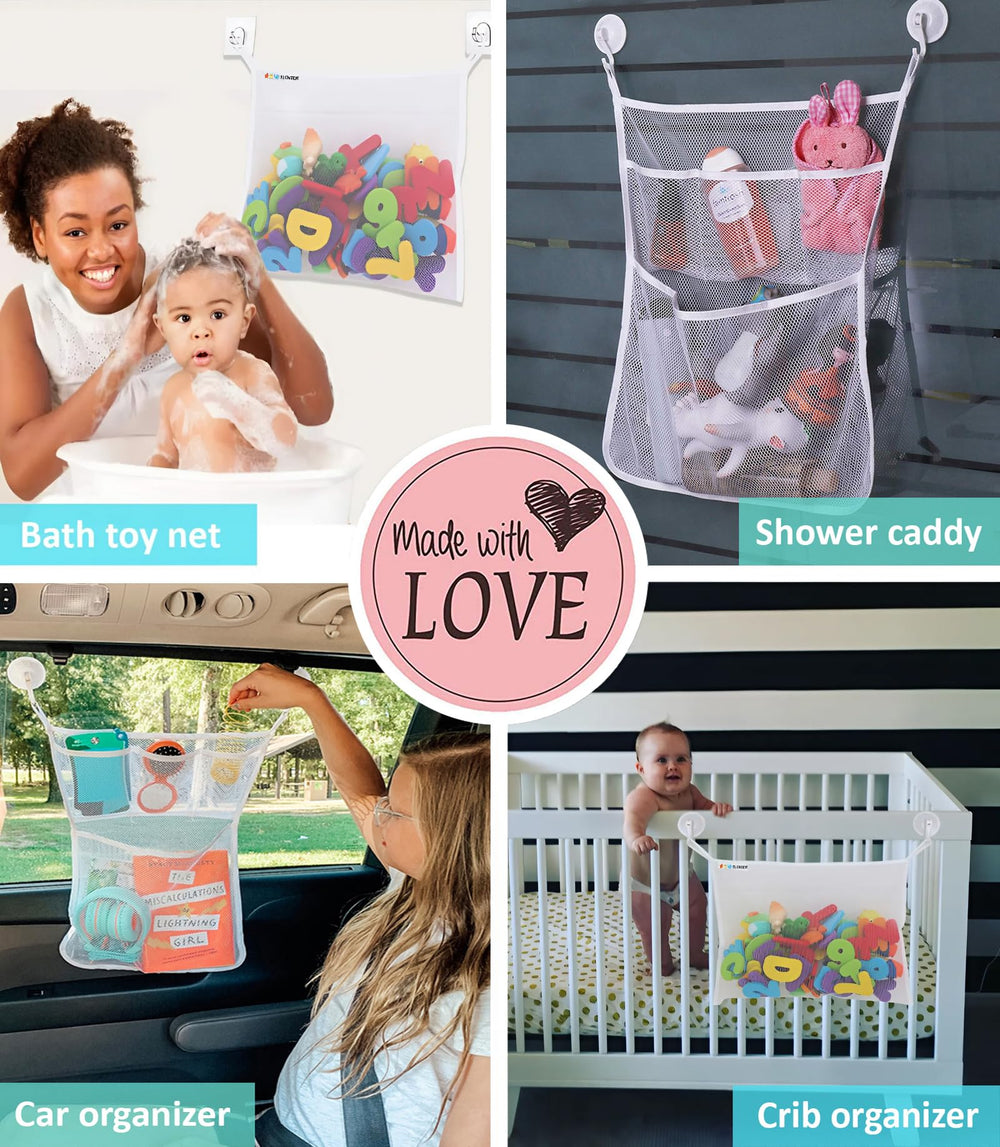 Slonser toddler bath hammock storage keeps toys neatly organized.
