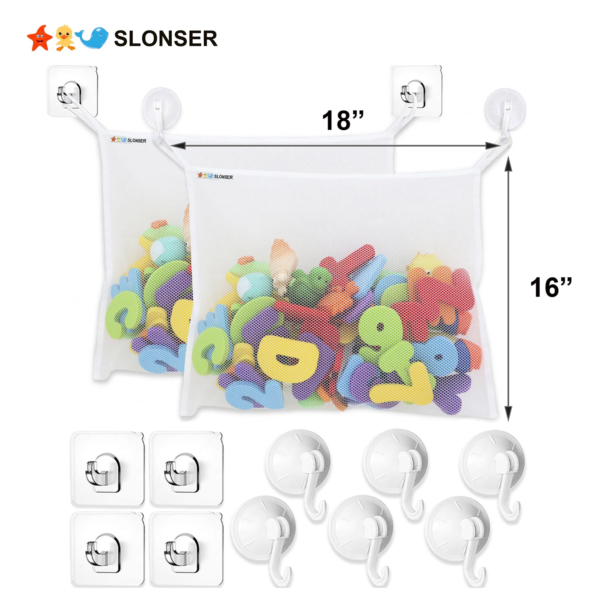 Slonser toddler shower caddy hanging bin mounted for easy reach.