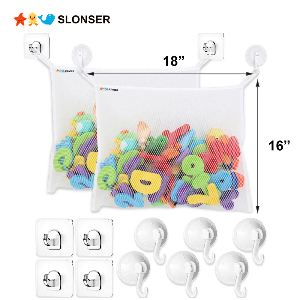Slonser toddler shower caddy hanging bin mounted for easy reach.