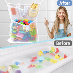 Slonser tub toy bin with suction cups securely attached to tub wall for stable storage