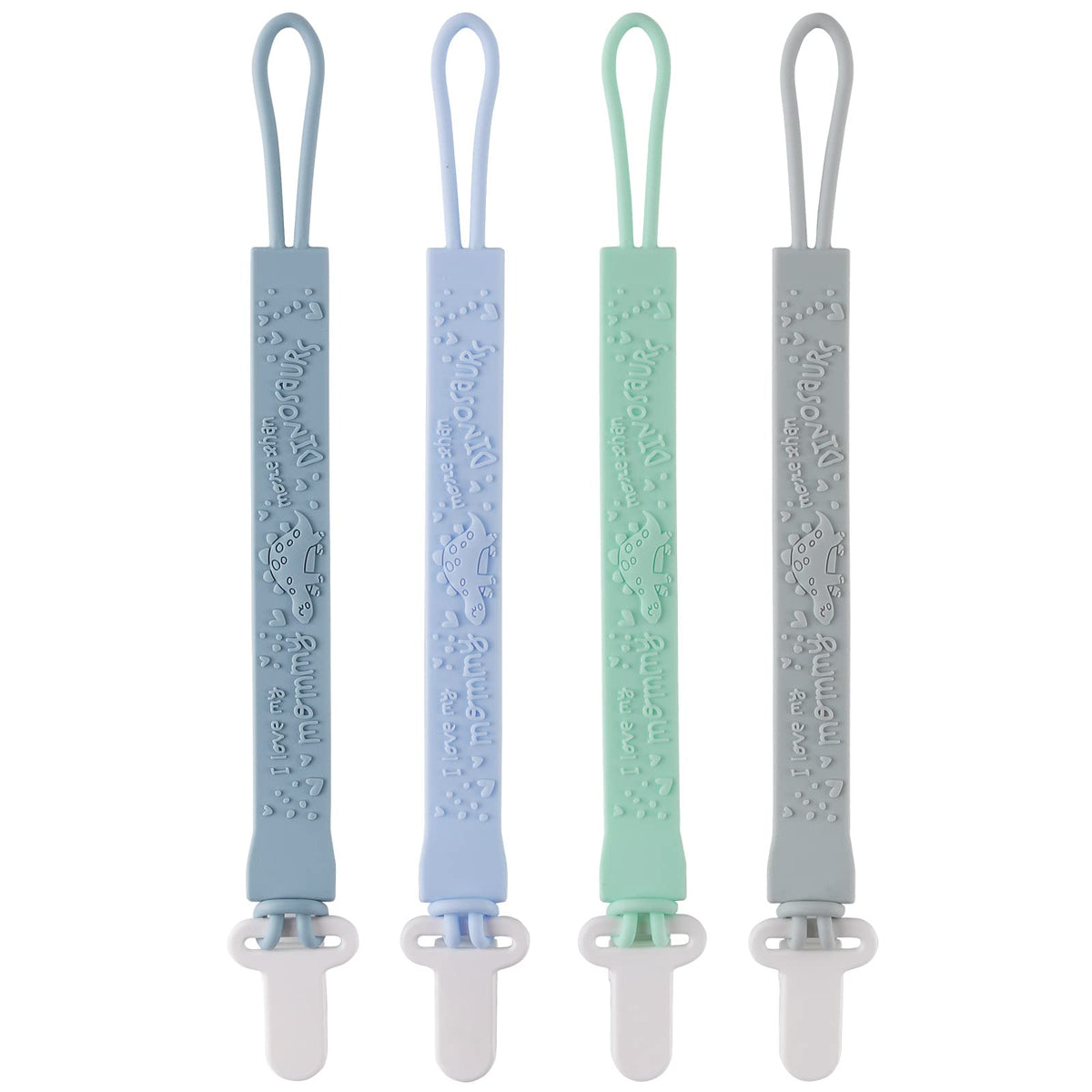 Slotic 4-pack pacifier clips with dinosaur beads keep pacifiers secure and clean