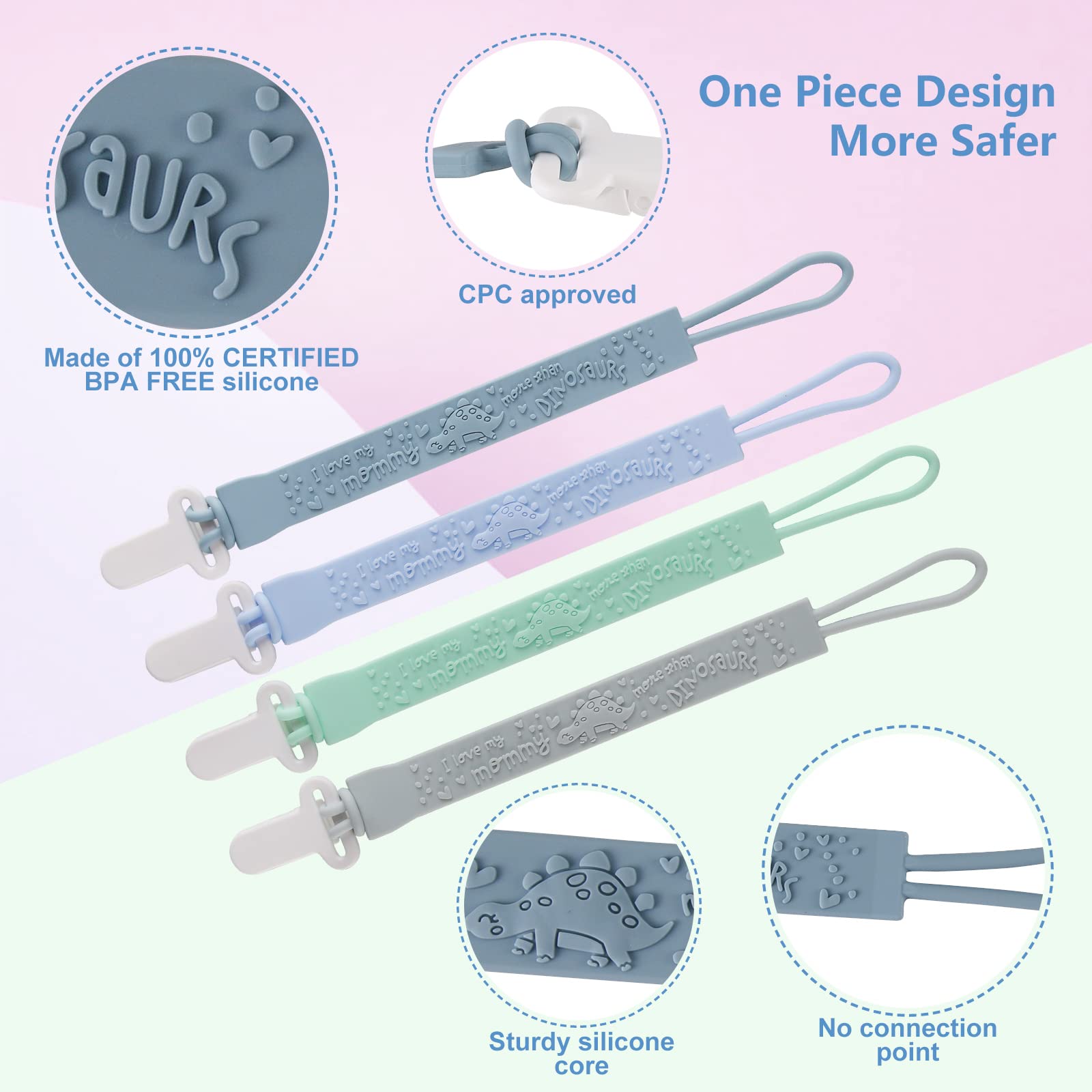 Slotic flat grey pacifier clip blends with outfits while staying secure