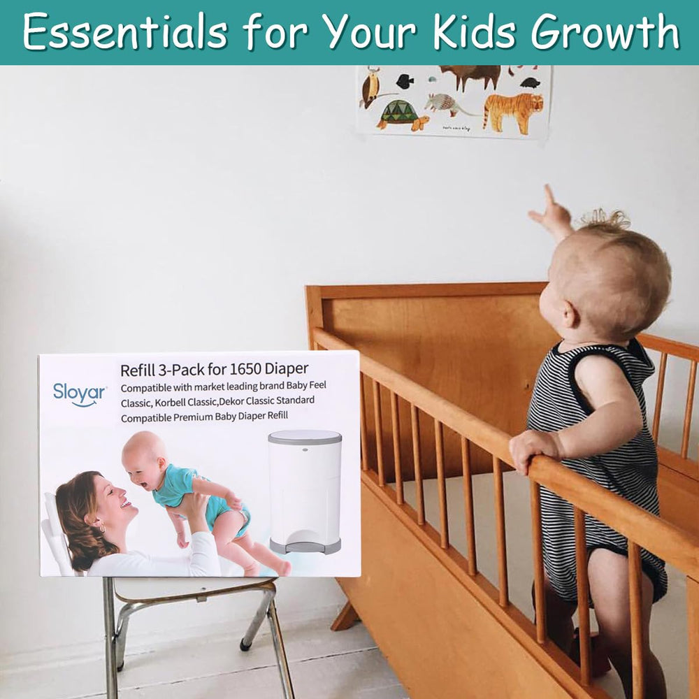 Sloyar large-capacity diaper pail refill holds up to 1650 diapers.