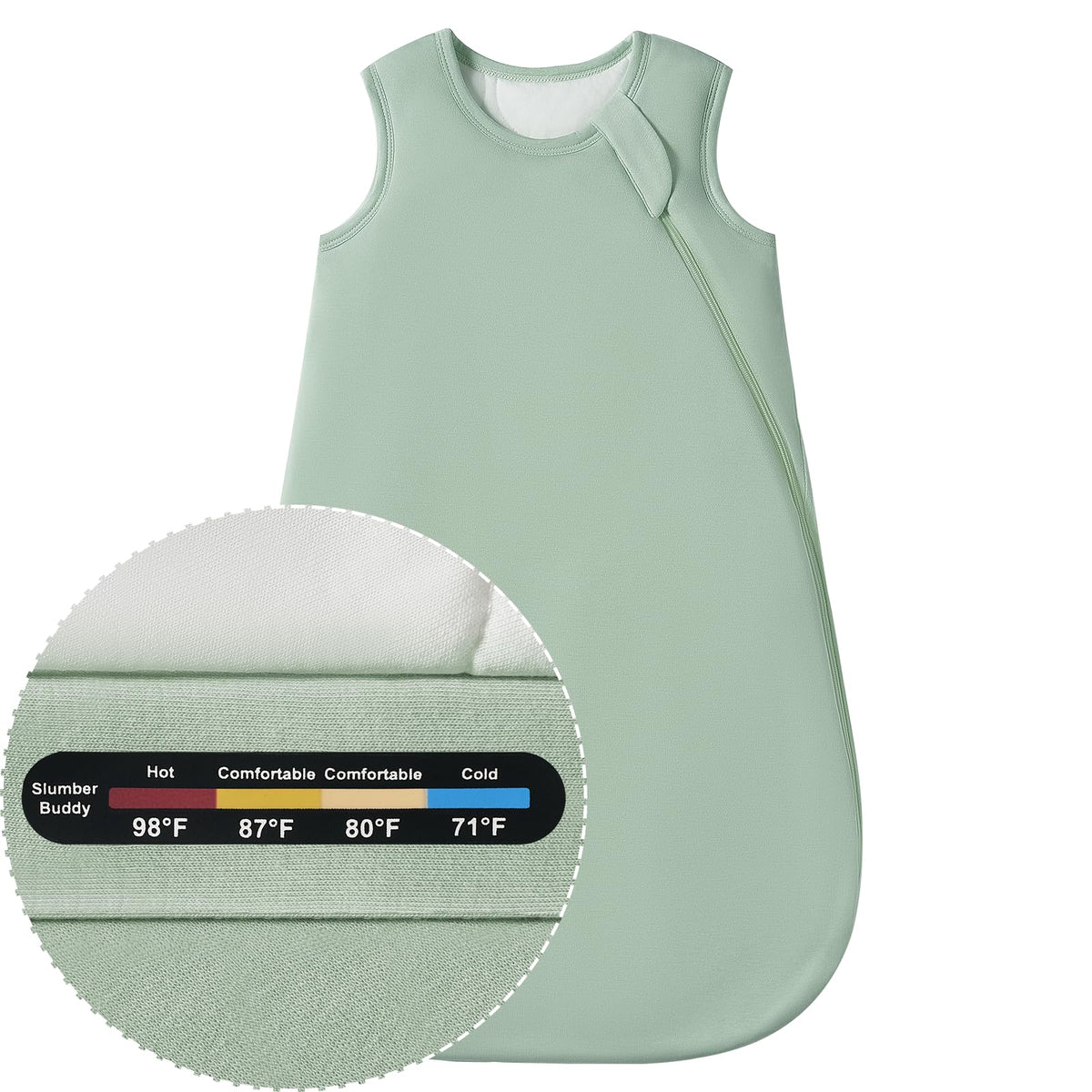 Slumber Buddy Sleep Sack bamboo-cotton fabric closeup shows breathable, cozy comfort for babies