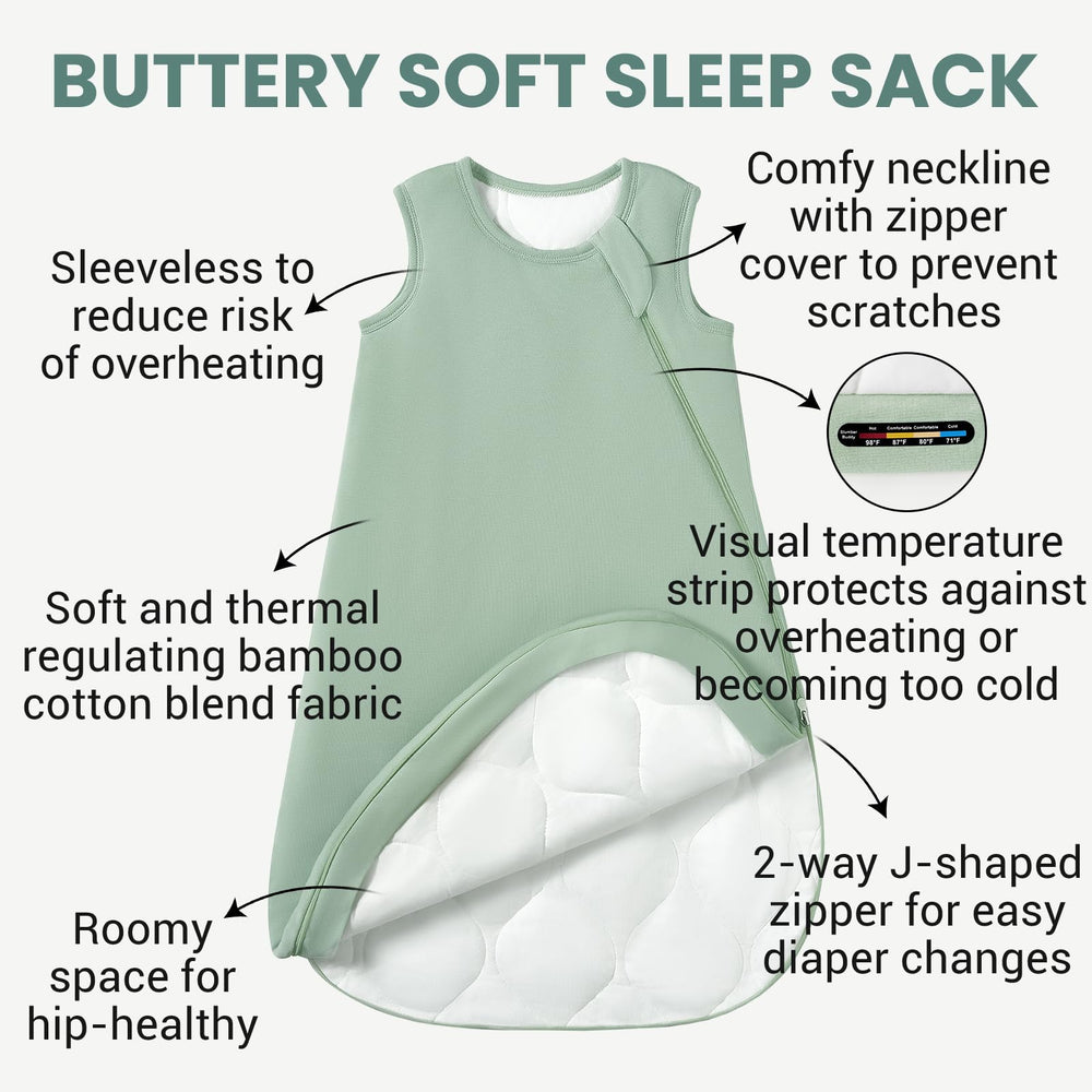 Slumber Buddy Sleep Sack temperature strip view demonstrates quick checks for ideal night temperature