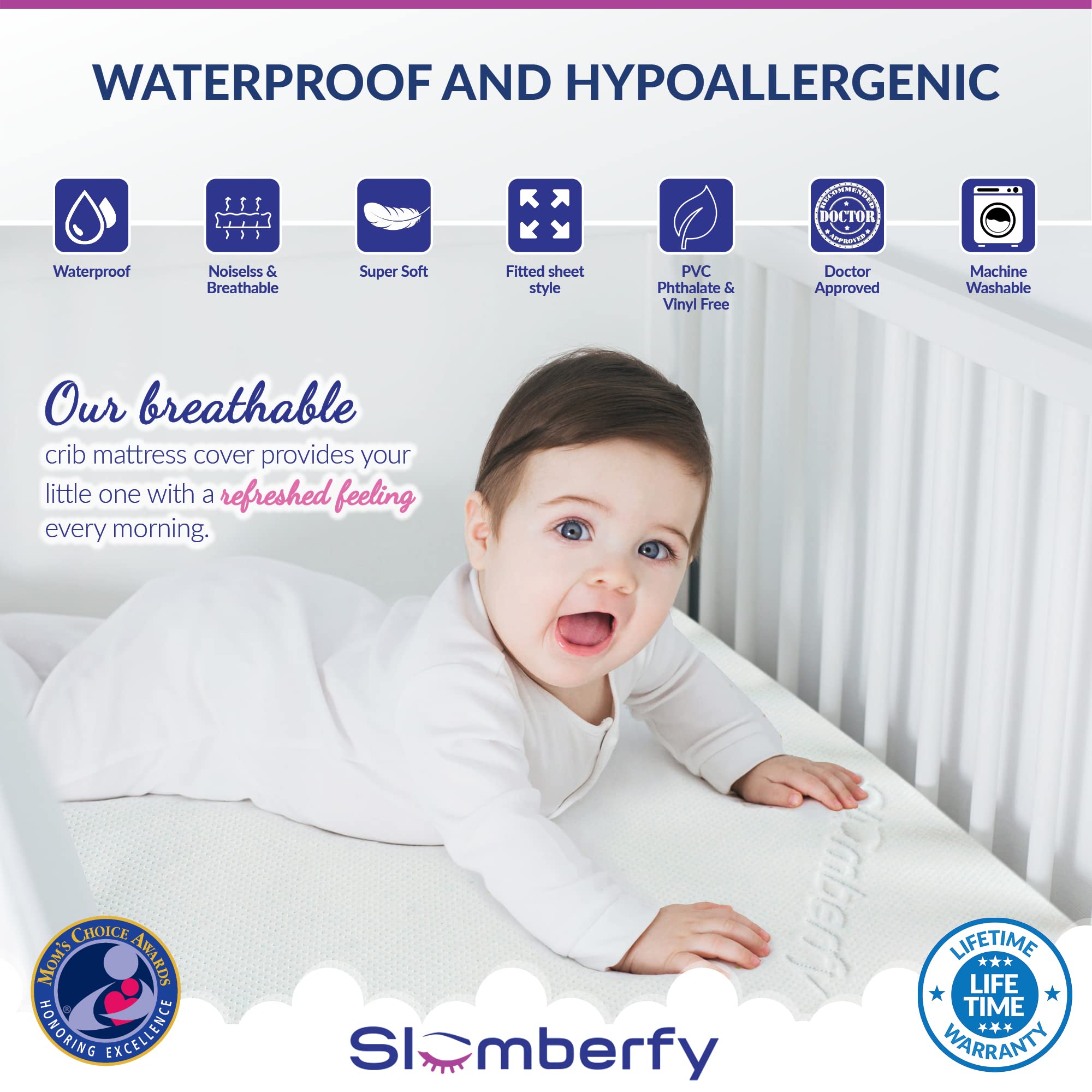 Slumberfy waterproof layer protects crib mattress from spills and moisture