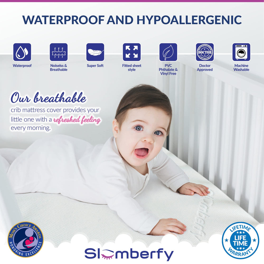 Slumberfy waterproof layer protects crib mattress from spills and moisture